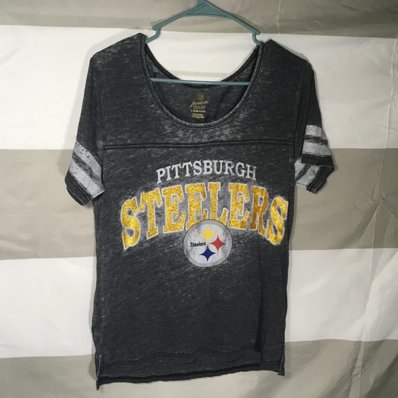 Steelers Gray Tee w/ Gold glitter NFL Juniors sz L - Picture 2 of 4